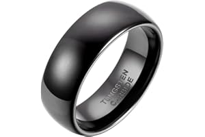 JewelryWe Jewellery Men's Ring 8 mm Wide Shiny Tungsten Carbide Men's Women's Ring Anniversary Engagement Wedding Band Black Classic Cathedral