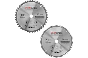 SAXTON BLADES Saxton TCT brzeszczoty do cięcia drewna 255 mm x 40 i 80 T x 25,4 mm otwór pasują do pił Evolution Rage (2 sztuki)