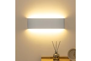 ‎WOWATT Wowatt LED Wandleuchte Innen Warmweiss 2800K Wandlampe Kinderzimmer Weiss 12W 30cm Moderne Deko Aluminium Flache Wohnzimmer Treppenhaus Lampe Schlafzimmer Wandlicht Gips Flurlampe Wandmontage 300mm