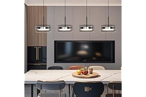 Aleaty Moderne LED-Pendelleuchte Wohnzimmerlampe mit Kristall Glas Anhänger Lampe Esstisch Hängeleuchte Höhenverstellbar mit Fernbedienung Pendellampe für Kücheninsel Esszimmer Wohnzimmer (4 Köpfe)