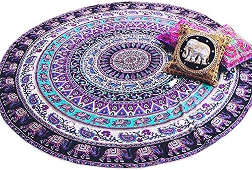 MEINICE Phuket Island Elephant Print Round Beach Blanket Boho Tapestry