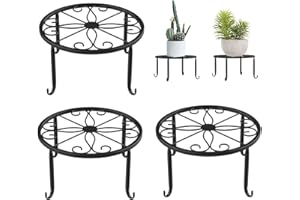 BoloShine Soporte de Macetas Plantas, 3 Pcs Soporte del Metal de Hierro Forjado Negro Estante Redondo de Metal Duradero para Decoración de Balcón en Interiores y Exteriores