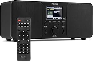 Audizio Genua DAB Digital Radio with Bluetooth, Powerful 50W Stereo Speakers, DAB+, FM & USB Playback, Dual Alarm, Sleep Timer, Remote Control & Colour Display—Mains Powered, Compact Black Design