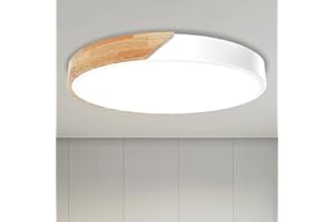 FYNOKST Lámpara de techo LED redonda de 30 W, 6000 K/4000 K/3000 K, 3 temperaturas de color, 3000 LM, para dormitorio, madera, IP54, moderna lámpara de cocina para pasillo, salón, baño, oficina, Ø30 cm.blanco