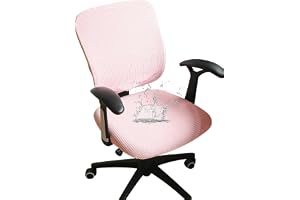 FORCHEER Desk Chair Cover Pink Jacquard Stretchable Two Pieces Split Office Chair Covers Water Resistant Washable