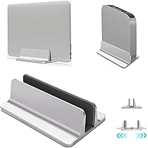 Verticale laptopstandaardhouder, aluminium bureaubladstandaard met verstelbaar dockformaat (tot 17,3 inch) compatibel met alle Lenovo/MacBook Pro/Air Dell HP Surface iPad gaming-laptops (zilver
