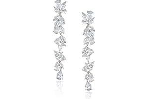 SWEETV Pendientes de novia de circonita cúbica para mujer, aretes de cristal para boda, para baile de graduación o concurso, Metal Gema, Circonia cúbica