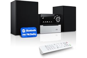 MAITE Compatto Sistema Stereo Domestico con lettore CD, 30W Sistema Stereo A Scaffale Bluetooth da con lettore CD integrato/ Bluetooth/USB/AUX ingresso / radio FM, sistema audio domesti display LED