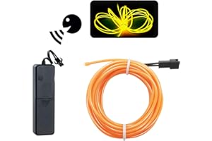 BALABAXER EL-Draht, gelb, Geräuschkontrolle/konstantes Licht/Blitz, 2,7 m, Neon-Draht, Neon-Draht, leuchtend, Stroboskop-Draht mit batteriebetrieben, für Partys, Halloween, DIY-Dekoration..