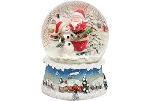 Dekohelden24 Maravillosa Bola de Nieve, Papá Noel con muñeco de Nieve, Medidas de la Bola (Alto/Ancho): Aprox. 8,5 x 7 cm/Ø 6,5 cm, 500892-B