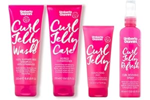 Umberto Giannini Curl Jelly Kit - Curl Scrunching Jelly, Curl Wash Shampoo, Curl Care Conditioner & Curl Jelly Refresh Styling Spray - Vegan & Cruelty Free Hair Wash and Style Kit