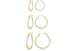 Deyanse Kolczyki kreolskie ze srebra próby 925, 3 pary kolczyków kreolskich, hipoalergiczne kolczyki typu kreole, okrągłe, 13/16/20 mm, uniseks, zestaw srebrnych kolczyków damskich