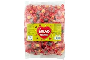 Caramelos Cerdán - Caramelos con Forma de Corazón Love | 333 Uds - Bolsa 1Kg| Sabores Surtidos | Caramelo Sin Gluten ni Alérgenos | Ideal para San Valentín, Fiestas, y Cumpleaños