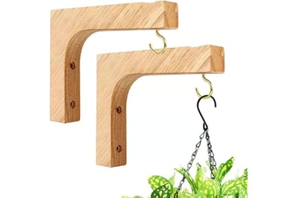 Morkite Lot de 2 supports muraux en bois – Support pour plantes, lanterne, crochet mural, support de suspension pour fleurs, planteur, suspendu (L forme)