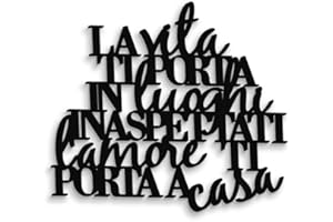 DECLEA HOME DECOR Decorazione Murale frase scritta su legno La vita ti porta in luoghi inaspettati, Scritta in legno famiglia casa per decorare le pareti