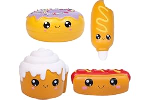 Anboor 4 Piezas Squishies Hot Dog Cake Pan Donut Kawaii perfumado Suave Lento Aumento Squeeze Alivio del estrés niños Juguete