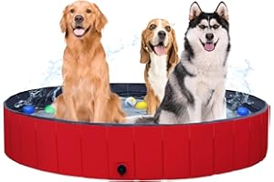 FAVUIT Faltbarer Pool Hundepool Schwimmbad für Hunde und Katzen,Hundebadewanne Planschbecken Hund Swimmingpool mit Rutschfestem Boden & Ablassventil PVC Haustiere Wasserbecken für Hunde Katzen