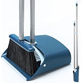 TreeLen Standing Dustpan and Broom Set with 52" Long Extendable Handle for Home, Indoor, Kitchen Room Office Lobby Floor Clea