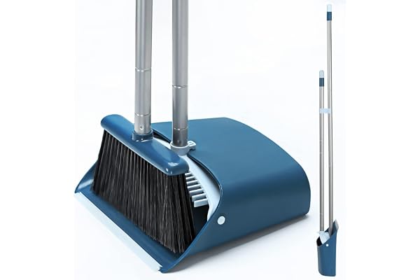 TreeLen Ensemble de Pelle à Poussière et Balai Debout avec Manche Extensible de 52 Pouces pour la Maison, Intérieur, Cuisine, Bureau, Nettoyage du Sol du Lobby, Bleu