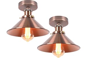 iDEGU Lot de 2 Plafonniers Industriels Luminaire en Métal Design Edison Lustre Suspension Vintage Lampe de Plafond E27 Éclairage Décoration pour Cuisine, Chambre, Couloir, 22CM (Cuivre Brossé)