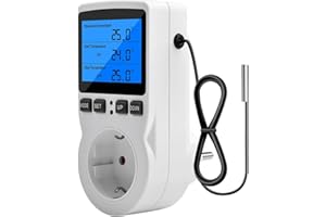 Diymore Digital Thermostat Steckdose Temperaturregler Steckdose 230V mit Fühler LCD Display Temperaturschalter mit Timer für Gewächshaus Aquarium Kühlschrank Heizung Kühlen