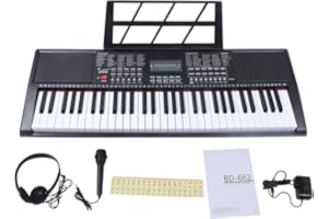 LEADZM 61 Tasten Tragbare Keyboard Piano, Digitalpiano-Tastatur für Anfänger, mit Kopfhörern, Notenständer, Mikrofon, Zwei Arten der Stromversorgung