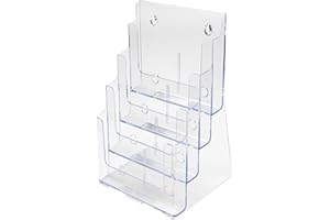 Deflecto Countertop 4 Tier 4 Pocket A4 Portrait Multi-Tier Literature Holder - Magazine File Holder Holder - Leaflet Wall Mounting