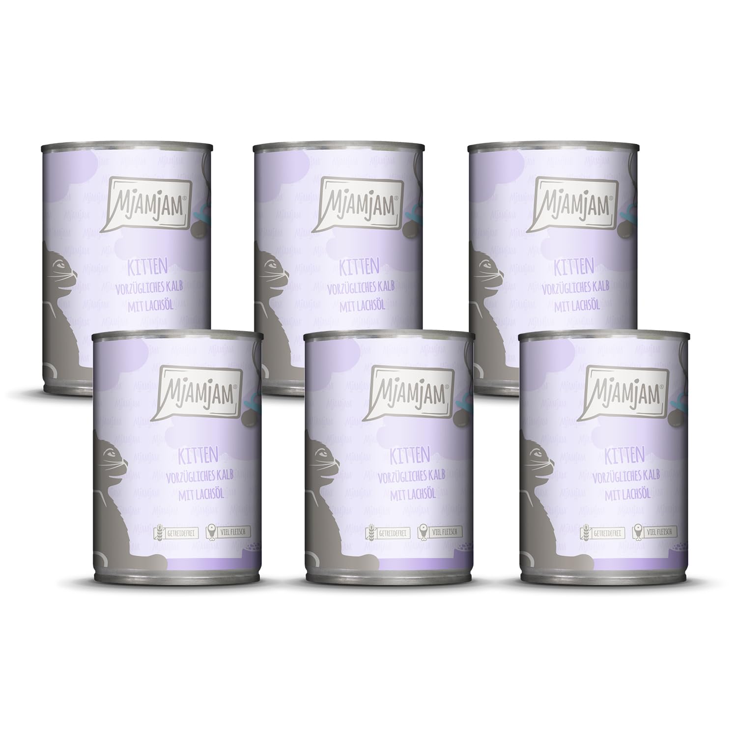 MjAMjAM - comida húmeda premium para gatos - gatito excelente ternero con aceite de salmón, paquete de 6 (6 x 400 g), sin cereales con carne extra