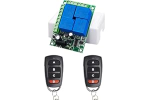 QIACHIP Commutateur de télécommande AC 220V 230V 10A 4 canaux 433Mhz RF Récepteur relais avec 2 émetteurs pour moteur Porte de portail,garage Lumière Rideau électrique DIY