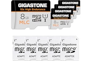 [10 x Alta Resistenza] GIGASTONE MLC Micro SD 8GB, Set da 5, 10x High Endurance, 8 GB per Telecamera Sorveglianza, Gopro, Dashcam, Lettura fino a 90 MB/s. Per video 4K, U1 C10 + Adattatore SD