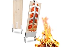 Tubiaz Flammlachsbrett 2er Set, 5 Stufen einstellbar, Räucherbrett mit Edelstahl-Halterung, Lachs bis 2,5kg, Outdoor Grill zedernholzbrett, für Feuerschalen Feuerkorb