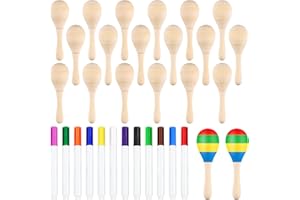 BOUBONI Maracas in Legno Fai-da-Te per Bambini, Mini Maracas per la Fiesta Messicana Cinco De Mayo Bomboniere con Penne Multicolori (20)