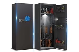 EFGETD 10-12 Gun Safe Large for Home Rifles and Shotguns Fingerprint, Unassembled Long Pistols Safes with Removable Shelves and 3 Rifle Slots, Password Lock and Silent Mode