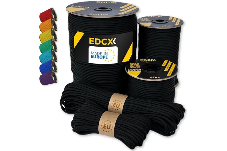 EdcX Paracord 4mm, 35+ Solid Colors (10m, 15m, 30m, 50m, 100m, 300m) | Ideal for Crafting, DIY, Camping, Survival, Outdoor | 100% Nylon Rope 4mm | Tactical Cord 550 Type III