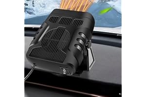 HULIER Portable Car Heater 12V/150W Fast Heating Defrost Defogger Demister Heat Cooling Fan Auto Dryer Windshield Defroster Plug in Cigarette Lighter 360 Degree Rotary Sucker