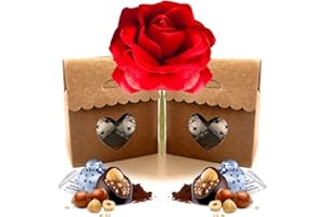 NARAMAKI Baci Perugina Idee Regalo Festa Della Mamma 2024-2 Casette Con Finestre A Cuore + 2 Tubo Perugina Classico 37,5gr + Rosa Rossa Artificiale