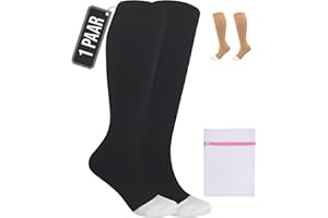 360 RELIEF Ohne Zehen Kompressionsstrümpfe Damen und Herren - 15-20mmHg Stützstrümpfe fur Flug, Reise, Krampfadern - Klasse 1 Offene Spitze Thrombosestrümpfe mit Wäschenetz