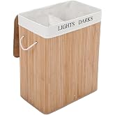 Cesta de lavander&iacute;a Jouis de bamb&uacute; natural plegable contra la contaminaci&oacute;n, bolsa de forro extra&iacute;ble lavable, elegante y duradera con aspecto de silla de montar