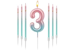 TAIXING 7 sztuk świec urodzinowych, 3D świeczki urodzinowe z numerami, świece urodzinowe niebieski różowy gradient na rocznicę urodzin chłopców i dziewcząt, świece urodzinowe numer 3 (3)