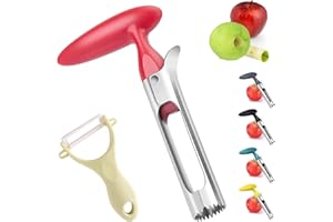 NUYOAH Drylownica do jabłek ze stali nierdzewnej, z ostrym ząbkowanym ostrzem i ergonomicznym uchwytem do usuwania jabłek lub gruszki, narzędzie do domu, kuchni (czerwona)