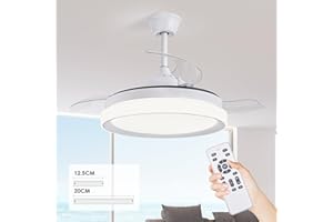 IZOWE Ventilateur Plafond Retractable 19.7’’Dimmable Moderne Ventilateur Plafond avec Lumiere 3 Couleurs Claires Plafonnier Ventilateur Réversible Ventilateur Silencieux Plafond 6 Vitesses Cuisine