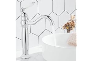 Maynosi Grifos de Lavabo Baño, Grifo Lavabo Caño Alto, Monomando Grifos Baño de Vendimia, Agua Fría y Caliente, Estilo Tradicional, Caño giratorio 360°, Incluyen Tubos Flexibles, Latón (Cromo)