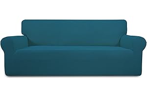 Greatime Stretch Sofa Slipcover 1-Piece Couch Sofa Cover Furniture Protector Soft with Elastic Bottom for Kids, Spandex Jacquard Fabric Small Checks(Sofa,Peacock Blue)