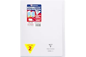 Clairefontaine 981420SAMZC Un lot de 2 Cahiers Agrafés Koverbook 24x32 cm - 96 Pages Grands Carreaux - Papier Blanc 90 g - Couverture Polypro - Couleur : Incolore