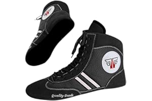 FOX-FIGHT Sambo Chaussures d'arts martiaux de qualité supérieure pour lutte, sports de combat, chaussures en cuir avec semelle en daim, Noir , 43 EU