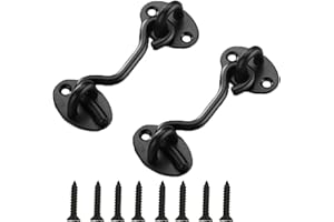 BINJCE Lot de 2 crochet porte, petits crochet fermeture porte noirs, crochets de fenêtre pour portes battantes en bois, volets en bois, portail de grange, loquet de portail de jardin