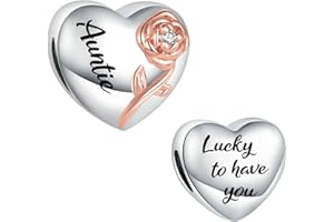 LSxAB Lucky to Have You Heart Rose Charm for Mum Daughter Auntie Granddaughter Nana Friend Compatible with Pandora Bracelets