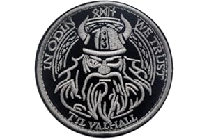 Ohrong - Écusson brodé avec inscription « In Odin We Trust » - Rond (blanc)