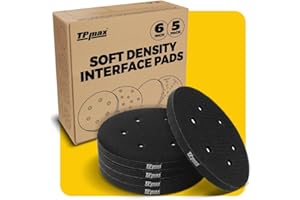TPMAX 5 Pack 150 mm Sanding Interface Pads, Hook and Loop - 150 mm Soft Density Sponge Cushion Buffer Backing Pads with 6-Hole Foam Interface Pads for Orbital Sander Woodworking