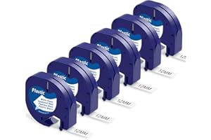 Markurlife 6x Compatible con Dymo Letratag Cinta de Etiquetas para Recambios Dymo LetraTag Plastic 12mm x 4m Negro sobre Blanco S0721610 para Dymo Etiquetadoras LT100H LT100T Letratag 200B QX50 XR